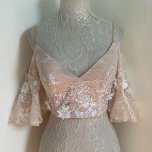 Rachel Allan Nude Embroidered Floral Crop Top sz 8